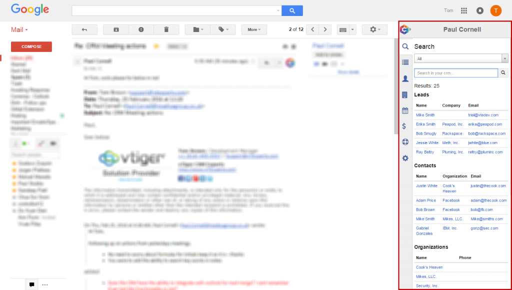 VTiger Record Search in Your Gmail, Outlook & Office 365